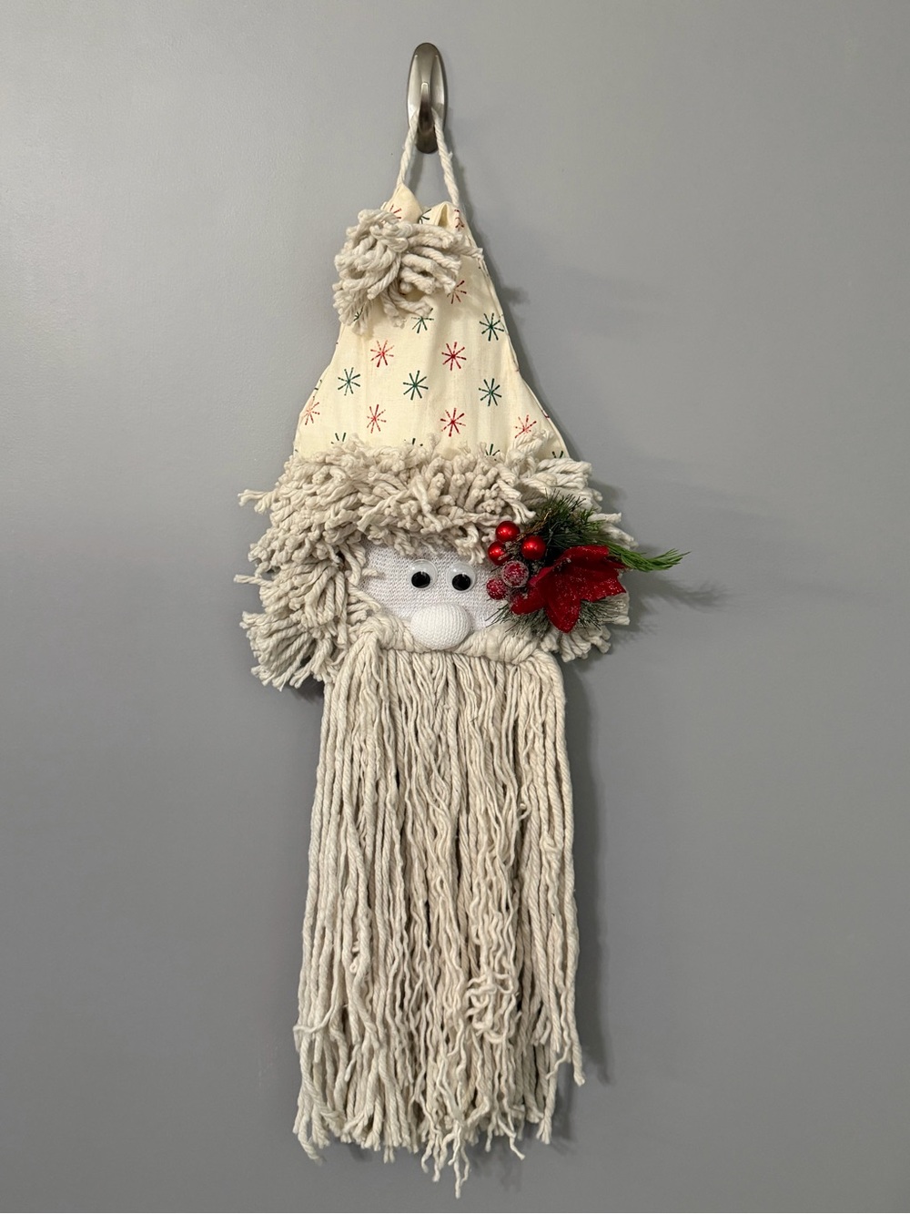 Hand Crafted Cream Holiday Tassel Gnome with Red Berry Accent